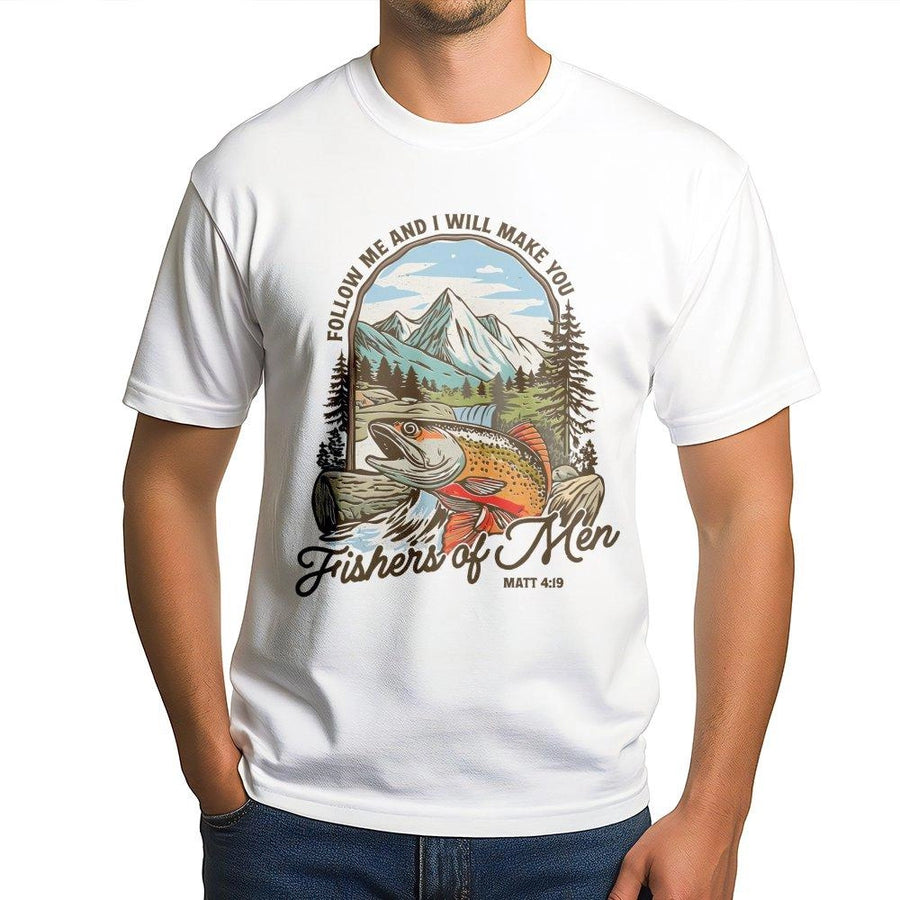 Fishers Of Men T-Shirt | Matthew 4:19 Bible Verse Graphic | Premium Cotton Unisex Tee | Inspirational Christian Fishing Gift For Men And Women
