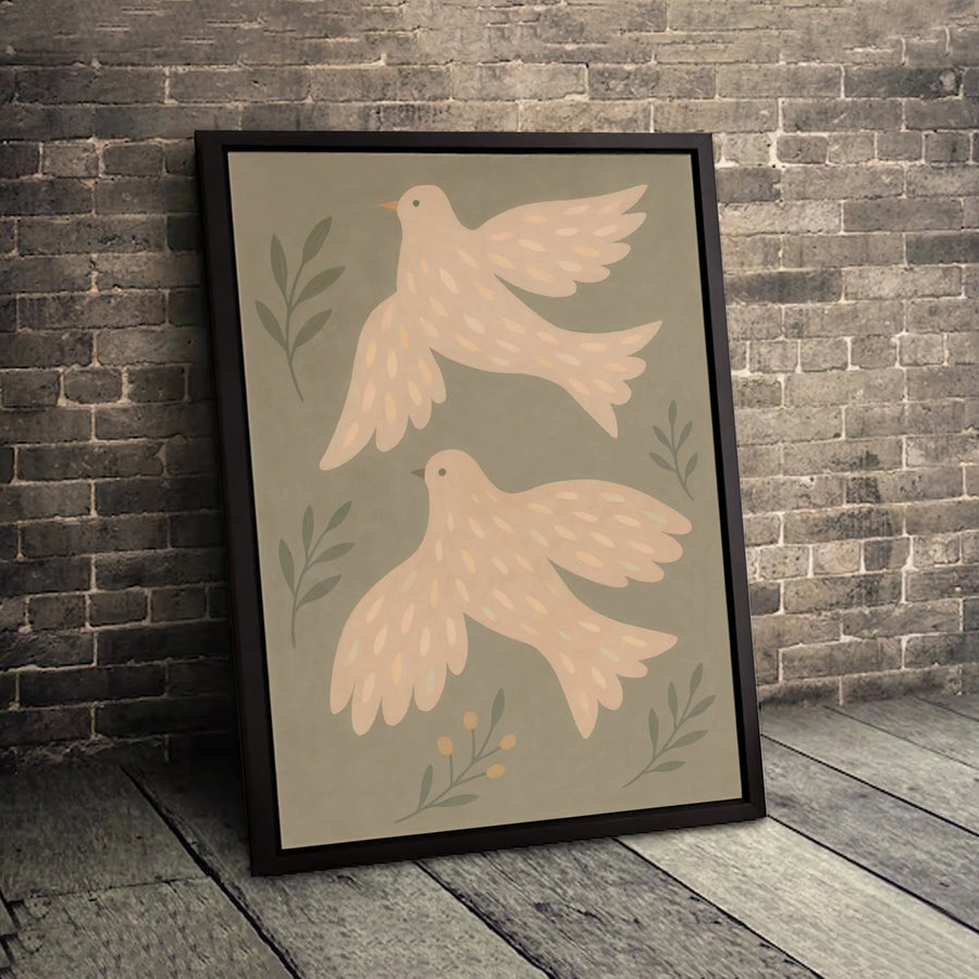 Boho Bird Wall Art | Flying Doves Botanical Print | 1.25-Inch Premium Gallery Canvas | Peaceful Living Room Decor