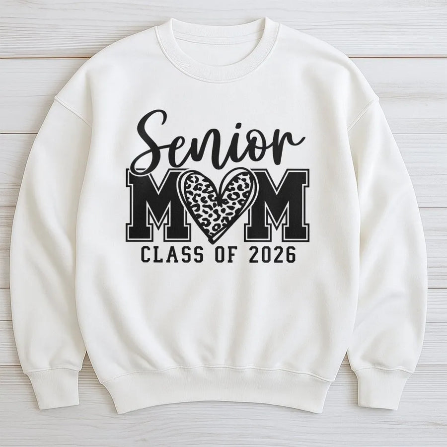 Senior Mom Class Of 2026 Sweatshirt | Leopard Print Heart Graphic | Premium Cotton Blend | Graduation Gift for Proud High School Graduation Mothers