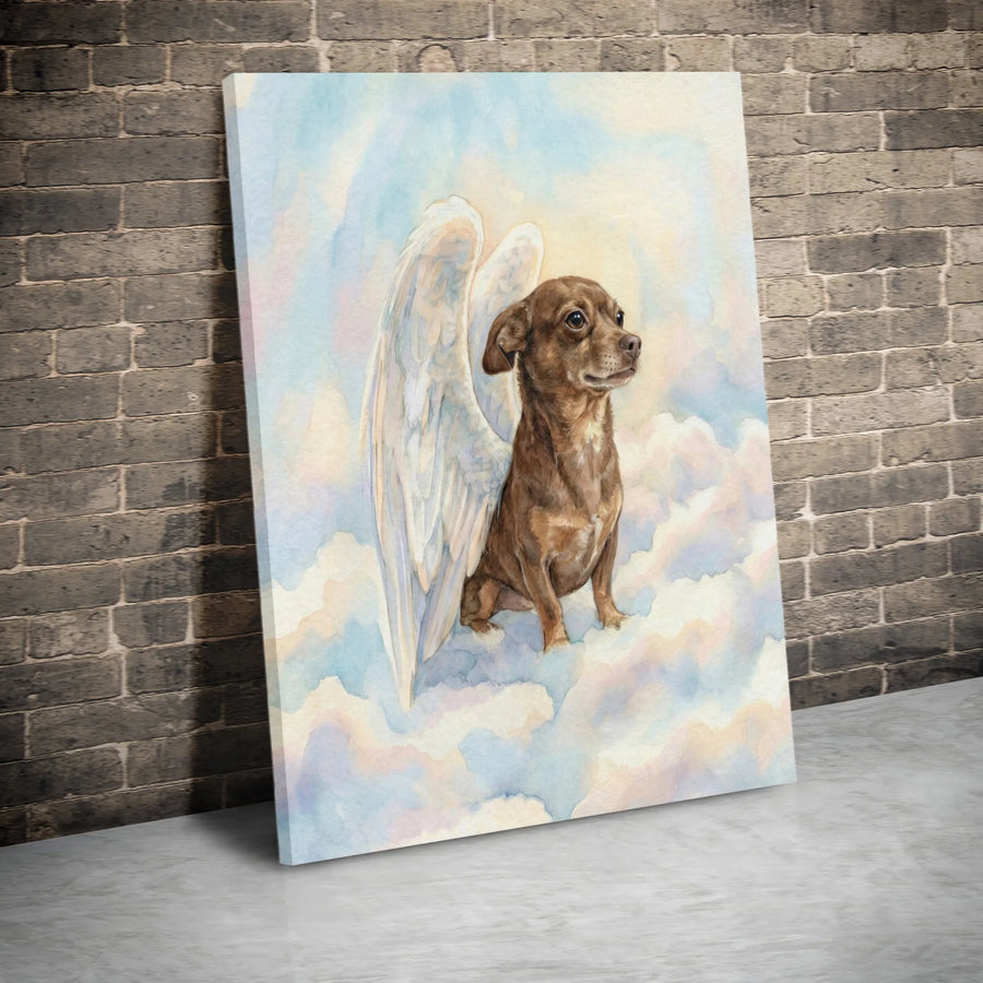 Dog Angel Canvas Wall Art | Watercolor Pet Portrait on Clouds | Premium Gallery Wrapped Canvas | Dog Loss Sympathy Gift for Owner
