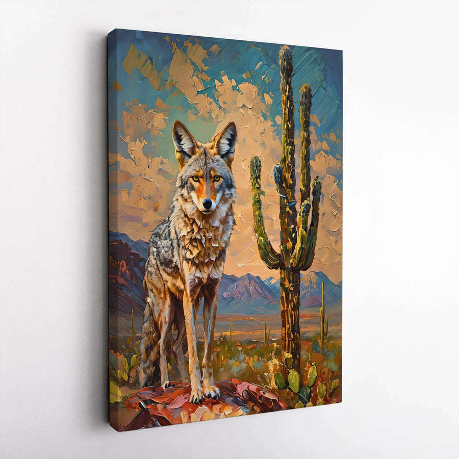 Coyote Canvas Wall Art | Textured Impasto Style Desert Painting | Premium 1.25" Thick Gallery Wrap | Southwestern Home Decor Gift