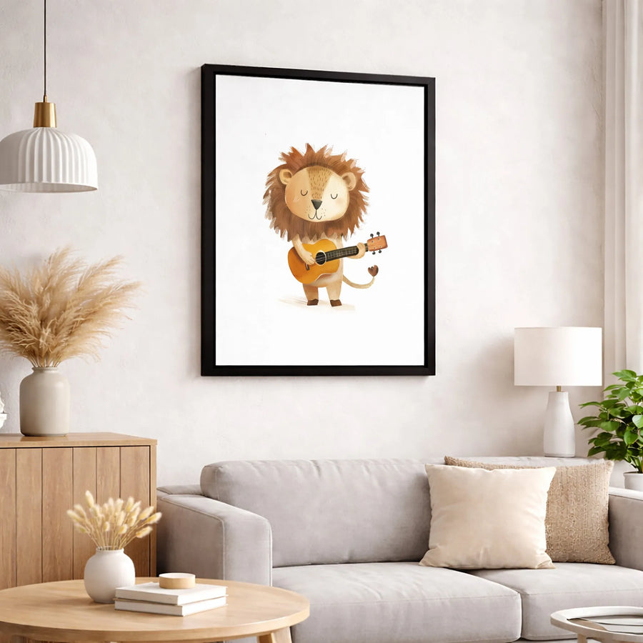 Cute Lion Playing Guitar Canvas Print | Whimsical Nursery Wall Art | Premium Gallery-Wrapped Decor | Gift for Music Loving Kids & Toddlers
