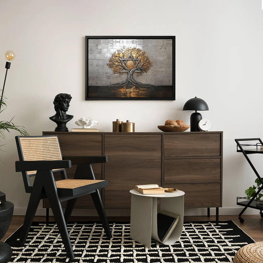 Tree Of Life Canvas Art | Golden Star Of David Wall Decor | Premium 1.25 Inch Thick Gallery Wrap | Spiritual Jewish Home Gift