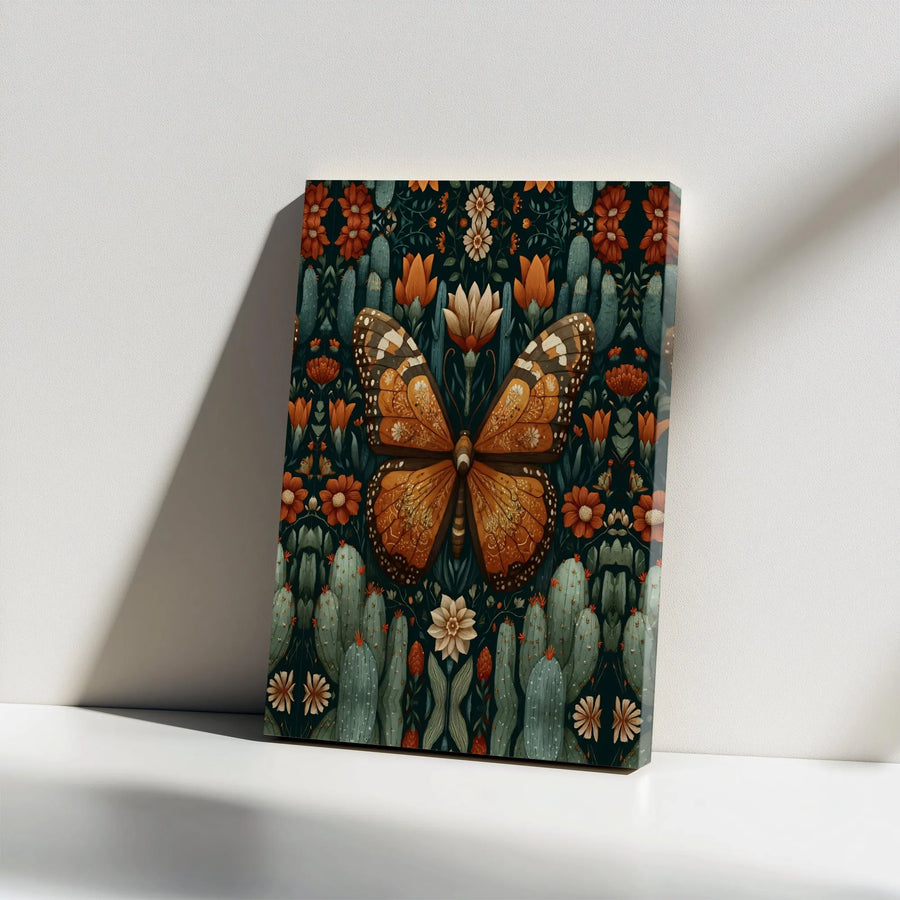 Butterfly Wall Art Canvas | Desert Cactus Floral Folk Print | Premium 1.25-Inch Gallery Wrap | Southwestern Home Decor for Living Room