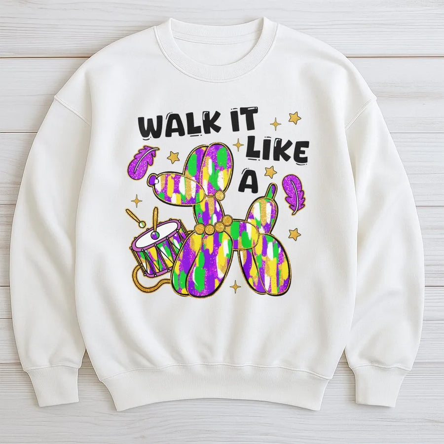 Mardi Gras Sweatshirt | Balloon Dog Parade Design | Premium Cotton Blend | Funny New Orleans Party Gift for Women and Men