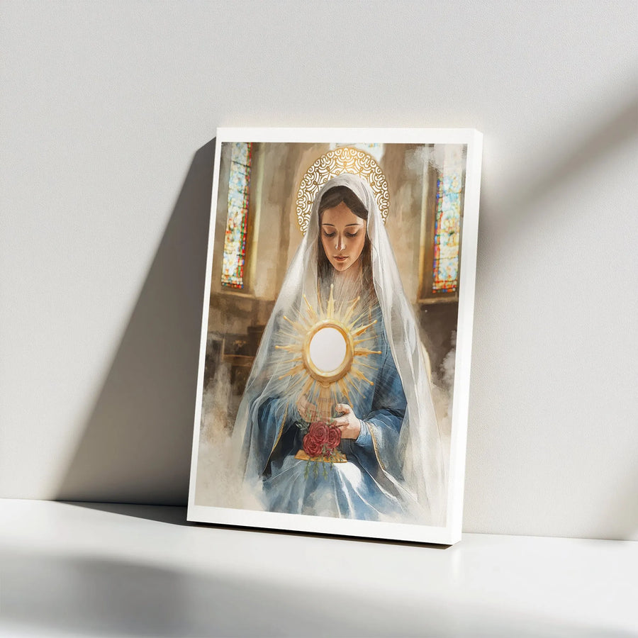 Virgin Mary Canvas Print | Eucharistic Adoration Monstrance Art | Premium Gallery Wrap Wall Decor | Catholic Home Religious Gift