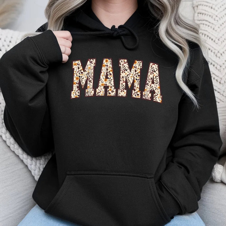 Floral Mama Hoodie | Vintage Varsity Letter Design | Soft Cotton Blend Sweatshirt | Gift for New Mom, Pregnancy Announcement
