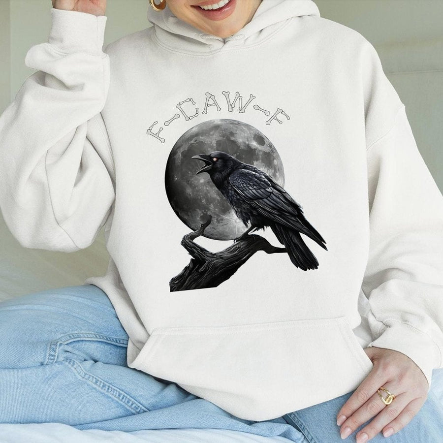 Gothic Crow Hoodie | Full Moon Raven Graphic Design | Soft Cotton Blend Sweatshirt | Funny Bird Pun Gift for Dark Academia Lovers