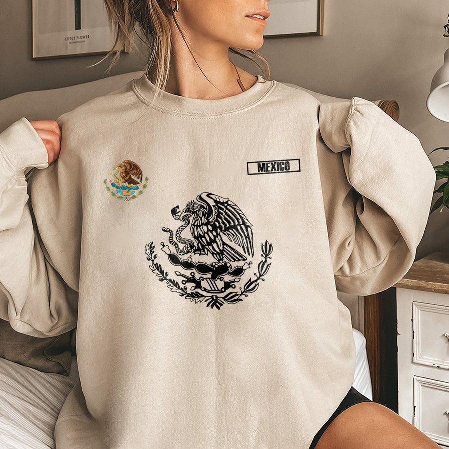 Mexico Eagle Emblem Sweatshirt | Mexican Coat of Arms Graphic | Cotton Blend Premium Pullover | Heritage Apparel for Men and Women