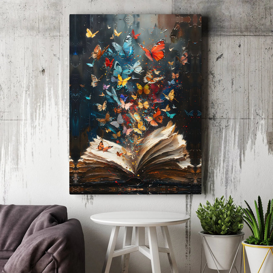 Butterfly Book Canvas Wall Art | Butterflies Emerging from Vintage Book | Premium Thick Gallery Wrap Canvas | Gift for Readers & Book Lovers
