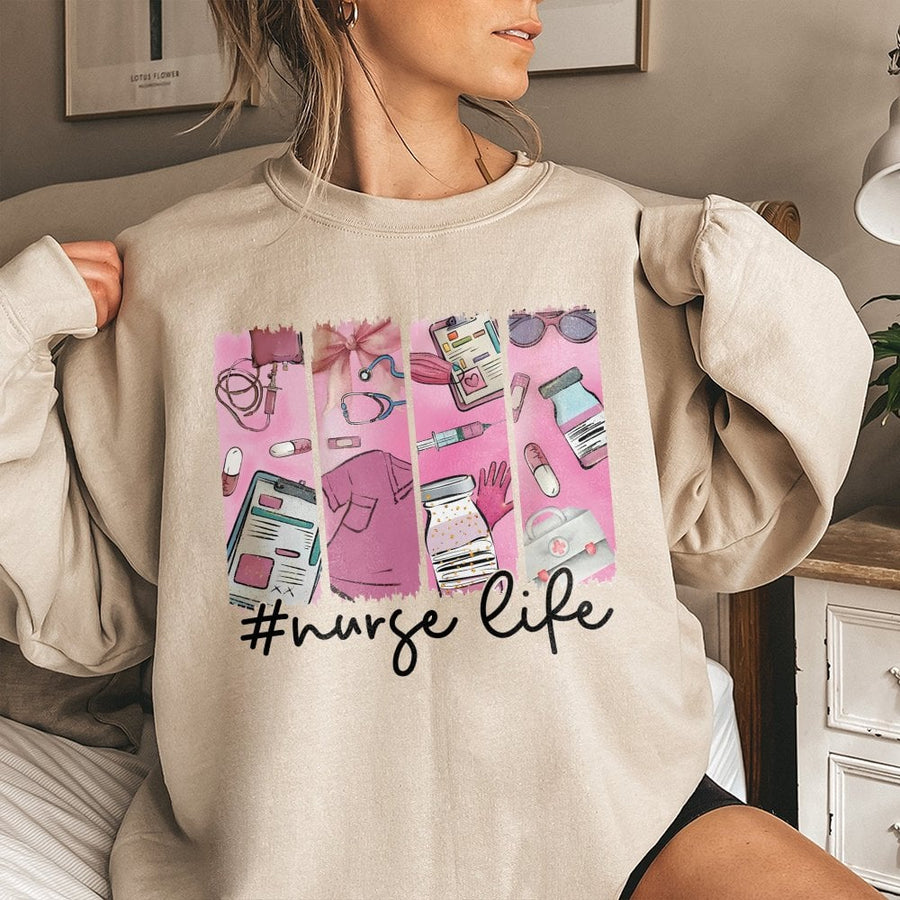 Nurse Life Sweatshirt | Aesthetic Medical Supplies Design | Premium Cotton Blend | Gift For Nursing Students And Registered Nurses