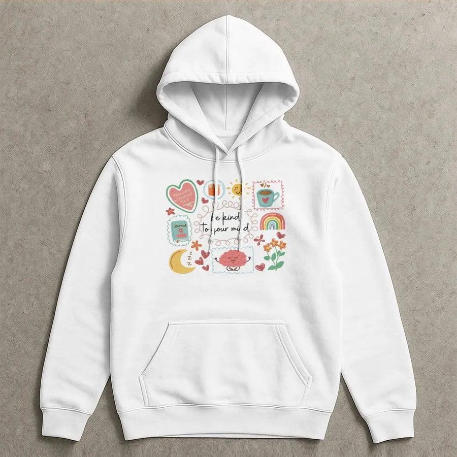 Mental Health Awareness Hoodie | Be Kind To Your Mind Vintage Graphic | Cozy Pullover Sweatshirt | Inspirational Self Care Gift