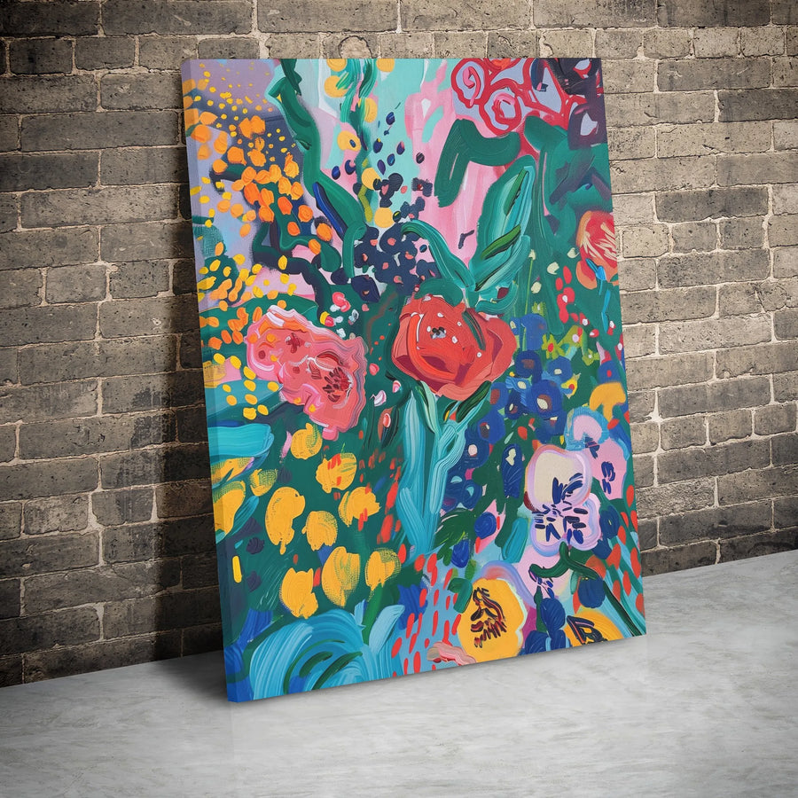 Abstract Floral Canvas Wall Art | Colorful Botanical Garden Painting | Premium Gallery Wrap Print | Modern Home Decor Gift for Living Room