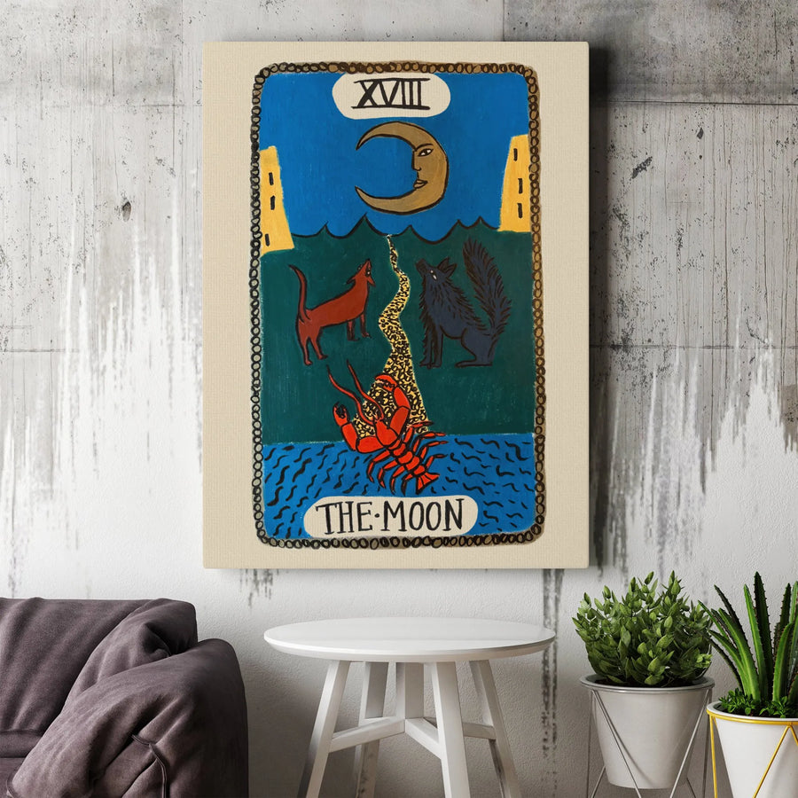 The Moon Tarot Card Canvas Wall Art | XVIII Celestial Astrology Decor | Premium Gallery Wrap Print | Mystical Spiritual Home Gift