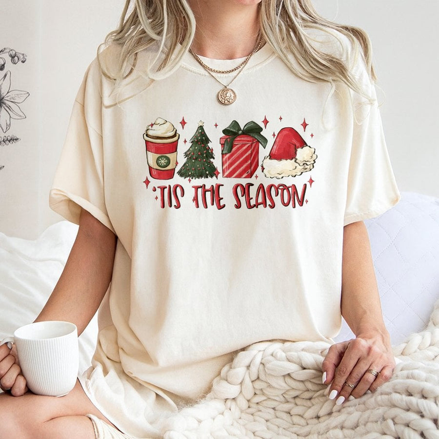 Tis The Season Christmas T-Shirt | Festive Graphic Coffee Tree Gift | 100% Cotton Premium Tee | Holiday Apparel For Women And Men