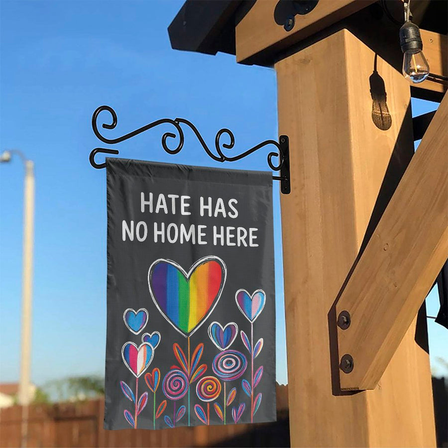 Hate Has No Home Here Garden Flag | Rainbow Heart Floral Yard Sign | Premium Weather-Resistant Polyester | Inclusive Home Decor Gift