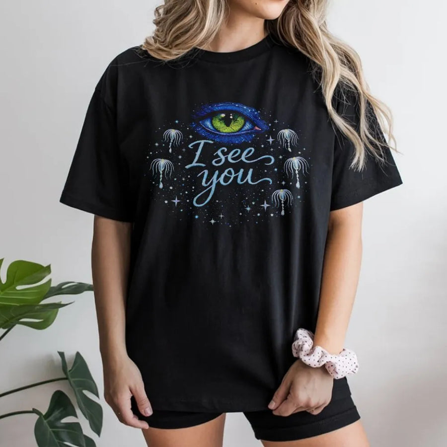 I See You Graphic T-Shirt | Bioluminescent Alien Eye Design | Premium Cotton Tee | Sci-Fi Fan Gift for Movie Lovers
