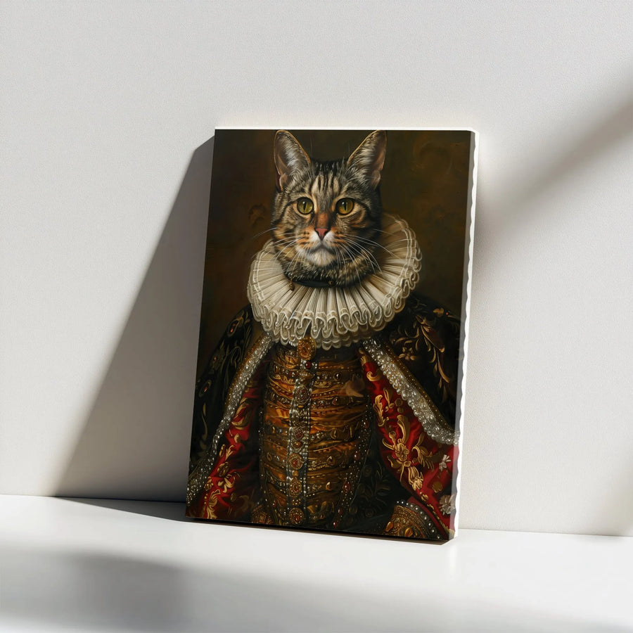 Regal Cat Portrait Canvas Wall Art | Renaissance Noble Tabby Cat in Period Costume | Premium Gallery Wrap Decor | Unique Pet Lover Gift