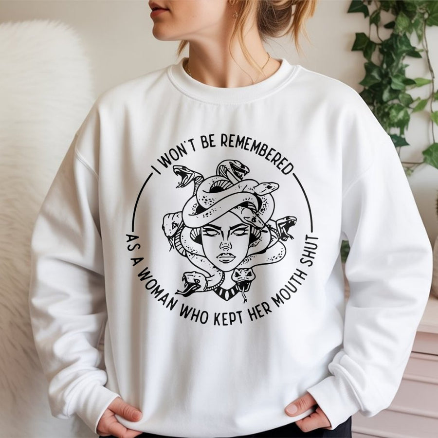 Medusa Graphic Sweatshirt | Feminist Quote Apparel | Premium Cotton Blend Crewneck | Empowering Gift for Strong Women