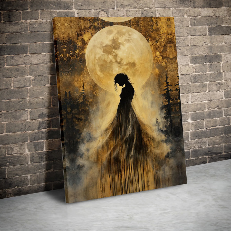 Gothic Woman Canvas Wall Art | Abstract Moon Silhouette Painting | Premium Thick Gallery Wrap | Moody Home Decor Collector's Gift