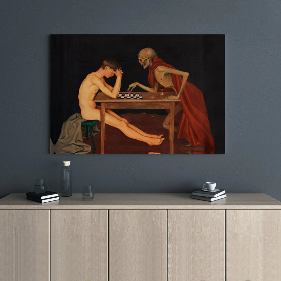 Chess With Death Canvas Art | Grim Reaper Surreal Wall Decor | Premium 1.25" Gallery Wrap | Gothic Home Office Decor Gift