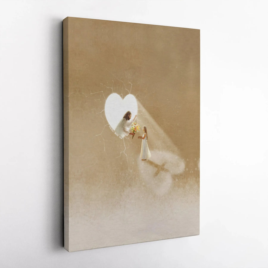 Jesus and Child Canvas Wall Art | Jesus Giving Flowers to Girl | Premium Gallery Print | Christian Home Decor Gift