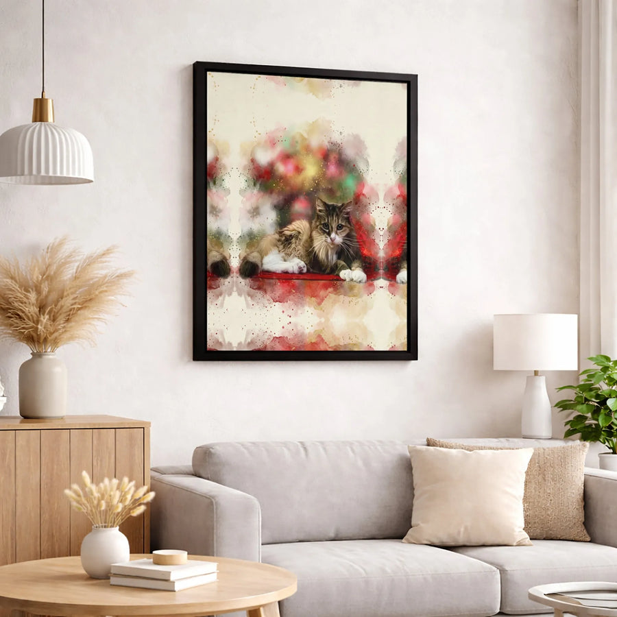 Fluffy Cat Canvas Wall Art | Festive Watercolor Animal Portrait | Premium Fade-Resistant Print | Gift for Cat Lovers & Pet Owners