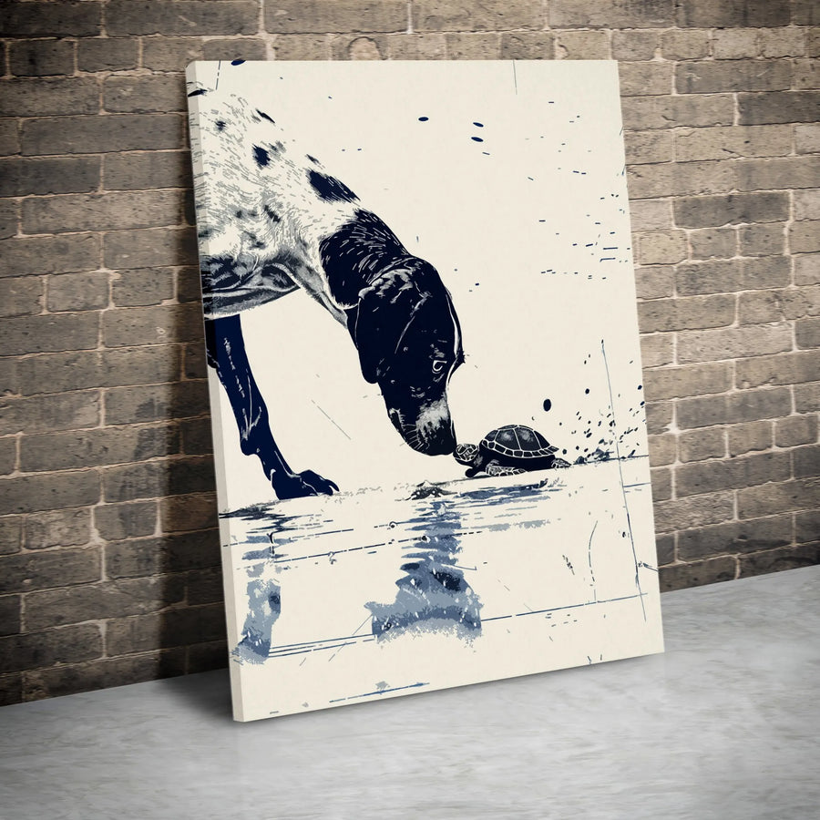 Pointer Dog and Turtle Canvas Print | Sketch Style Animal Wall Art | 1.25-Inch Premium Gallery Wrap | Unique Home Decor Gift