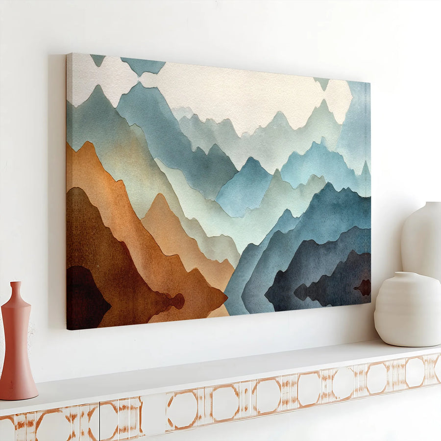 Abstract Mountain Canvas Wall Art | Watercolor Landscape Layered Peak Print | 1.25" Gallery Wrap Premium Decor | Modern Minimalist Home Office Gift
