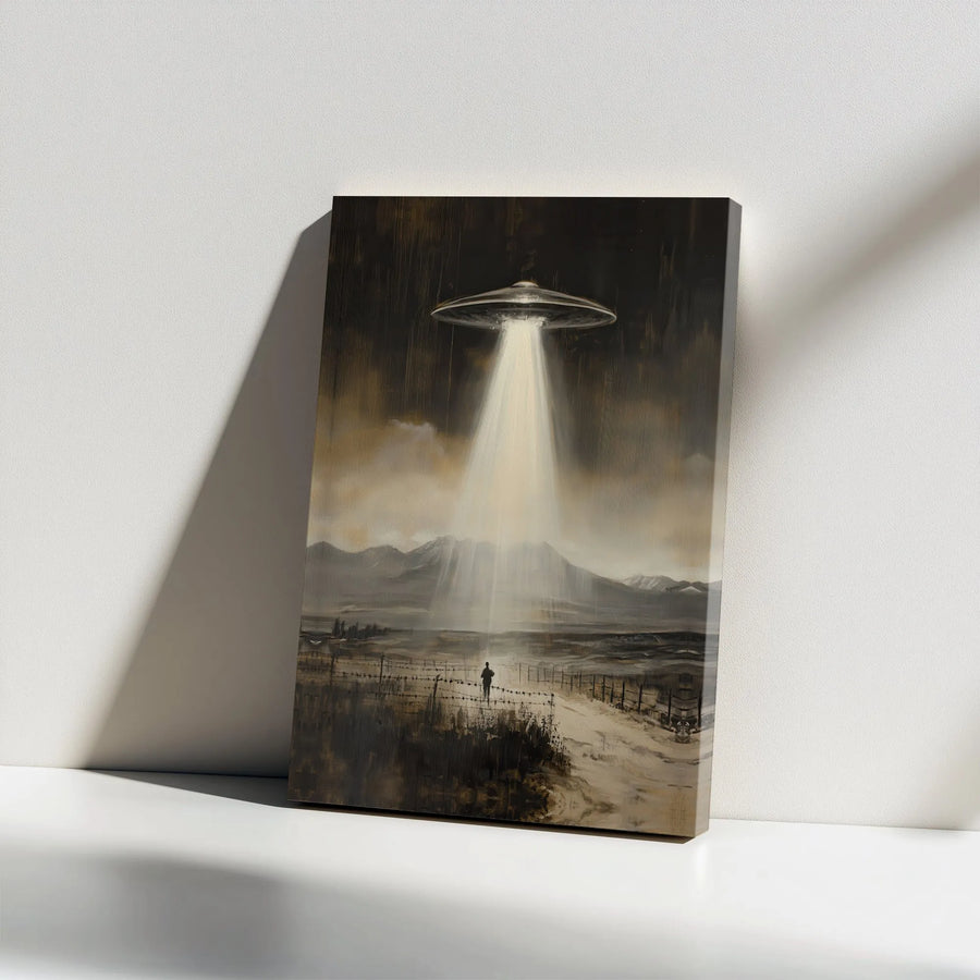 UFO Abduction Canvas Wall Art | Vintage Alien Encounter Painting | Premium Thick Profile Print | Collector's Gift for Sci-Fi Fan