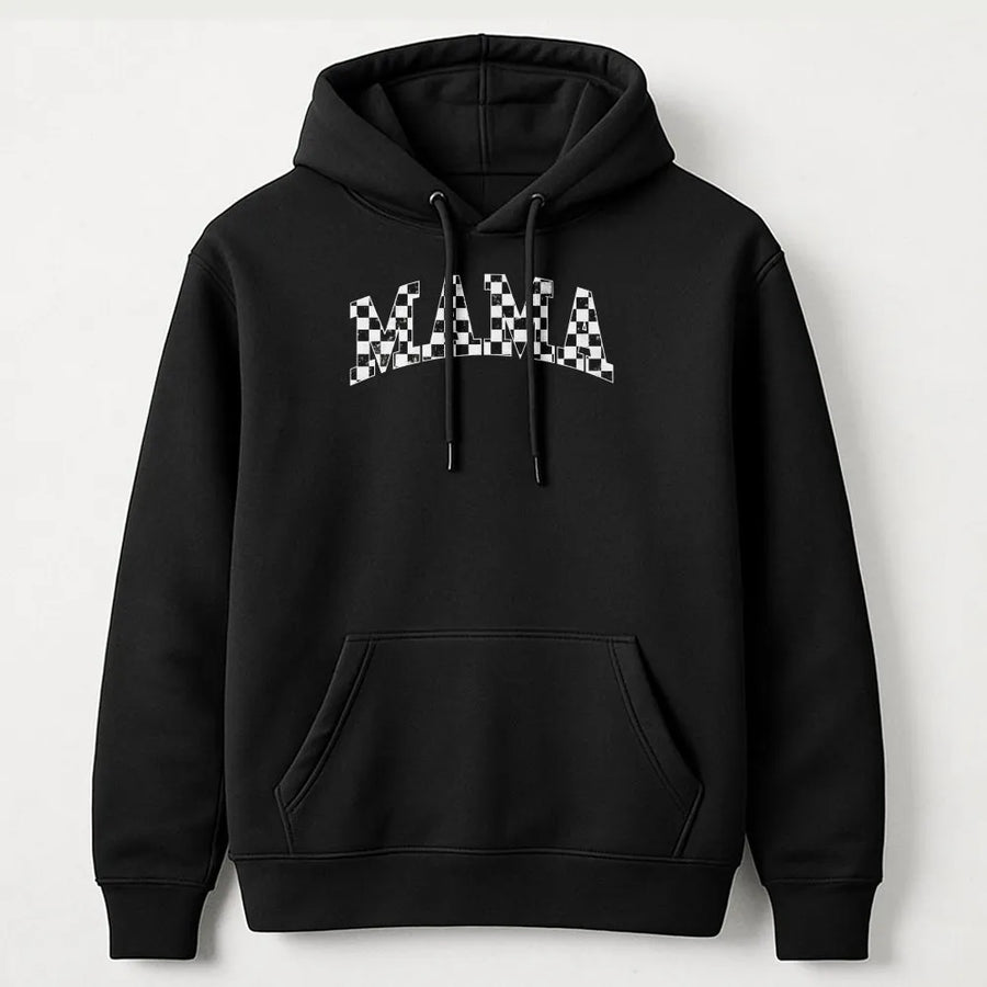 Mama Checkered Hoodie | Retro Checkerboard Varsity Lettering | Premium Cotton Blend | Trendy Mom Gift for Mother's Day 2026
