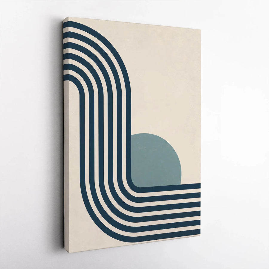 Minimalist Abstract Canvas Art | Mid-Century Modern Navy Blue Stripes | Gallery Wrapped Premium Print | Contemporary Home Office Decor