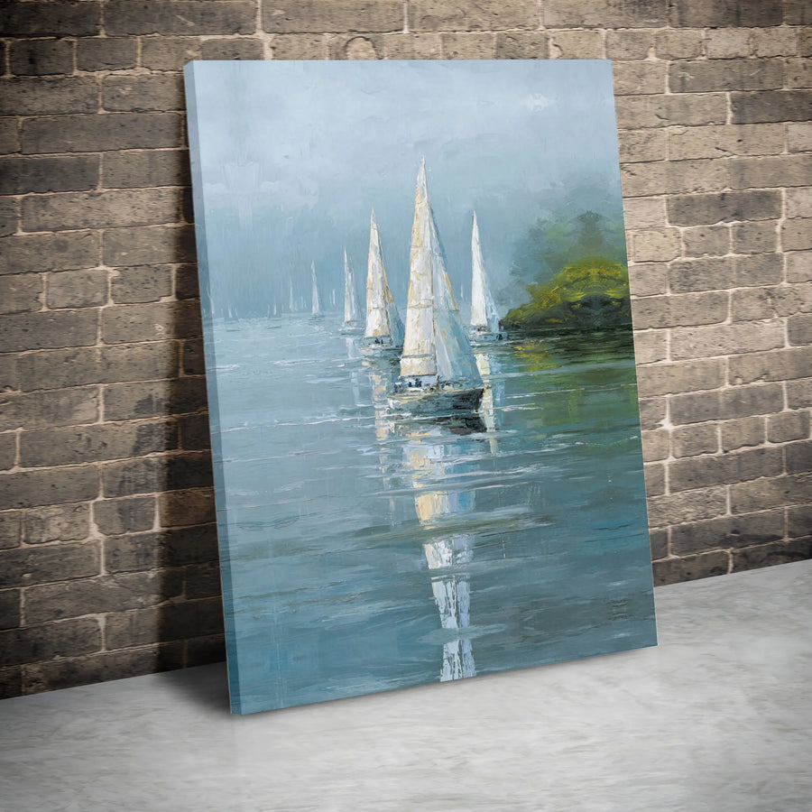 Sailboat Painting Canvas Print | Coastal Seascape Wall Art with Impressionist Style | Premium Gallery Wrap Canvas | Nautical Home Decor Gift