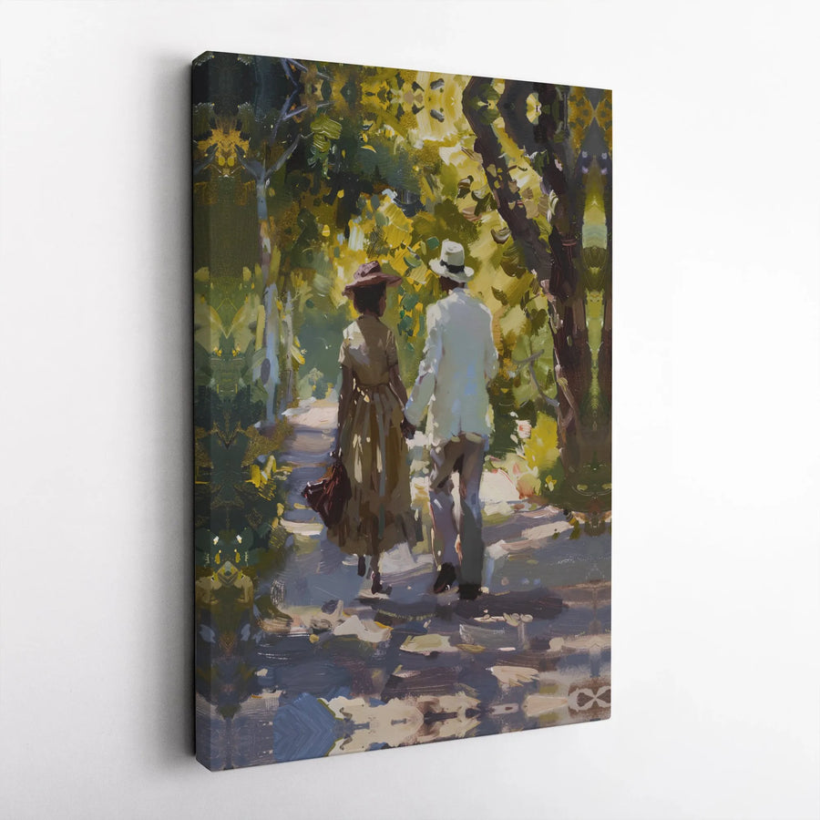 Romantic Couple Canvas Print | Impressionist Painting of Couple Walking | Premium Gallery Wrapped Wall Art | Anniversary Gift for Home Decor