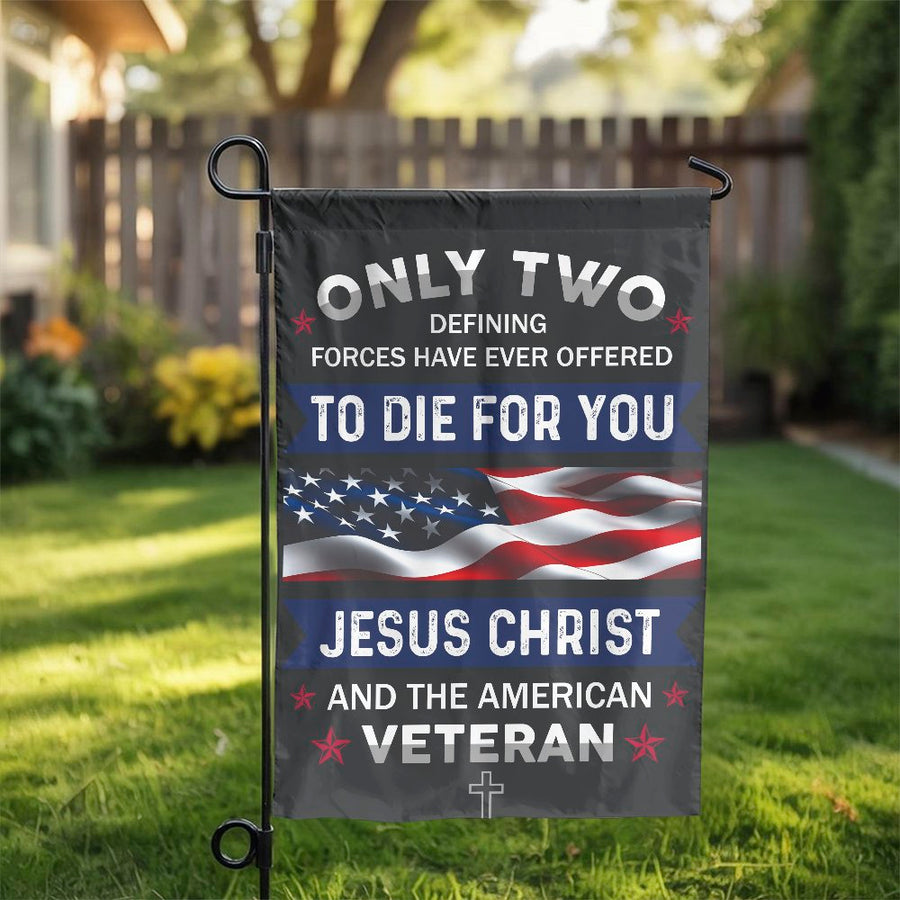 Patriotic Garden Flag | Jesus and American Veteran Religious Memorial | Weather-Resistant Polyester | Gift for Military Veterans and Christian Families