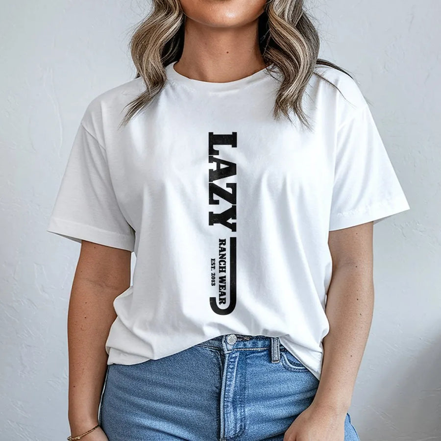 Lazy J Ranch T-Shirt | Distressed Vertical Logo Graphic | Soft Cotton Blend | Premium Western Wear Gift for Cowboy