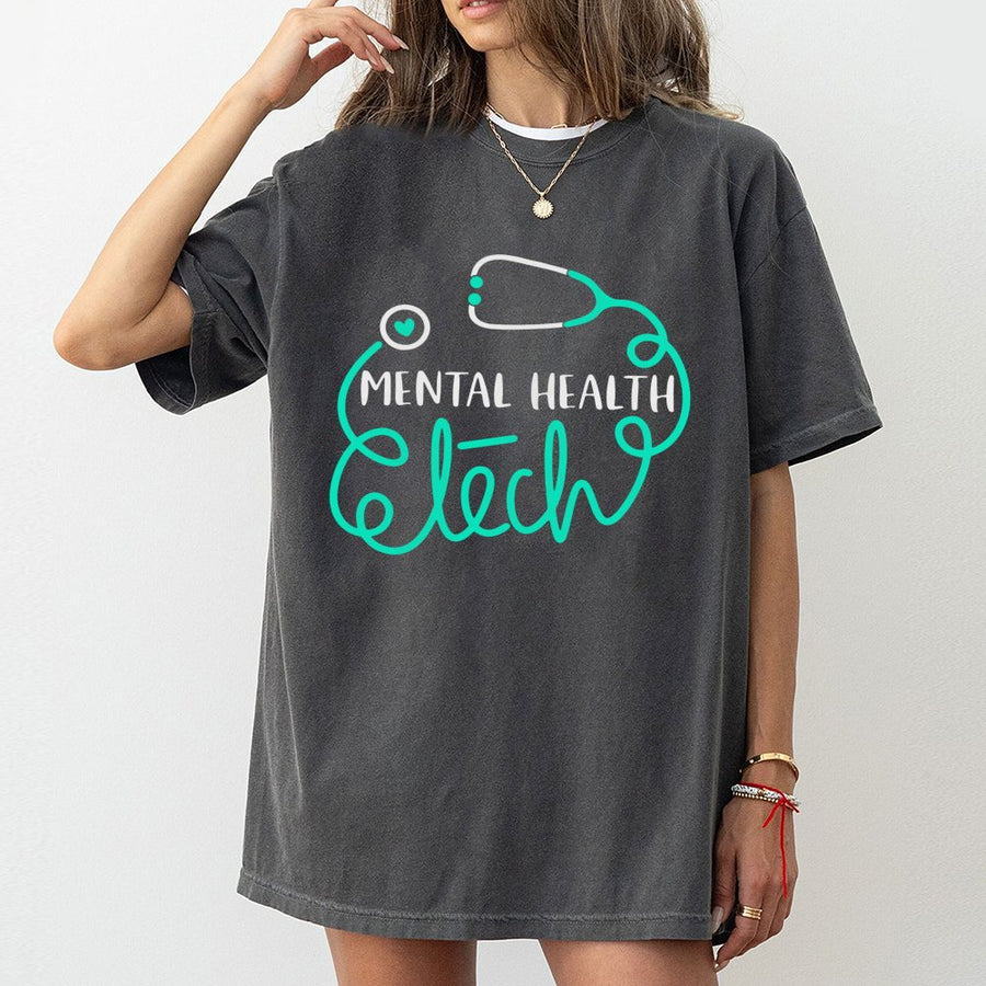 Mental Health Tech T-Shirt | Stethoscope Typography Design | 100% Cotton Premium Tee | Gift for Psychiatric Technician & Nursing Staff