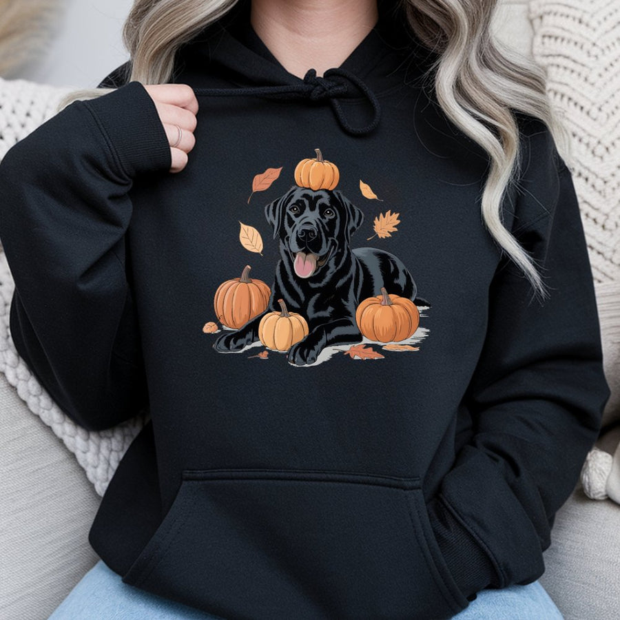 Black Labrador Hoodie | Cute Pumpkin Autumn Dog Design | Premium Cotton Blend Sweatshirt | Fall Thanksgiving Gift for Dog Lovers
