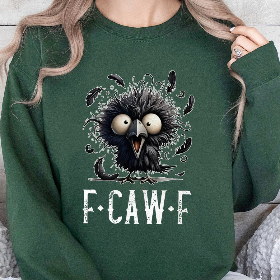 F-Caw-F Sweatshirt | Funny Crow Cartoon Graphic | Premium Cotton Blend Crewneck | Humorous Bird Lover Gift For Men And Women