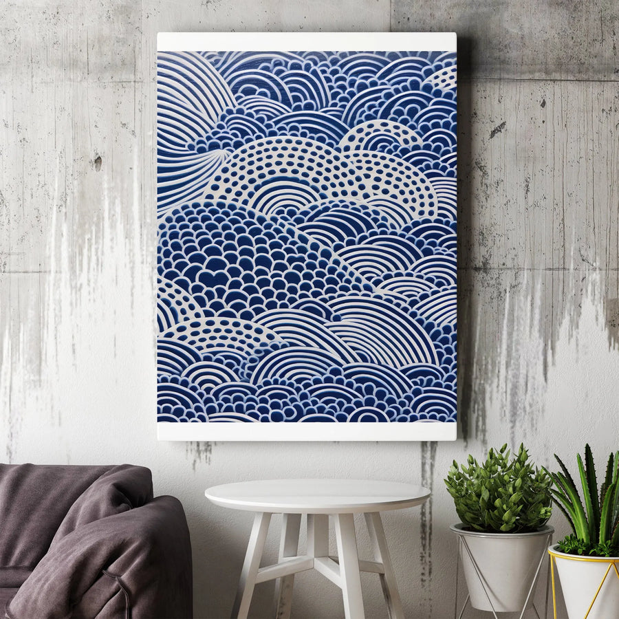 Seigaiha Wave Canvas Wall Art | Blue and White Geometric Japanese Print | Premium Gallery Wrap 1.25" Profile | Minimalist Modern Home Decor Gift