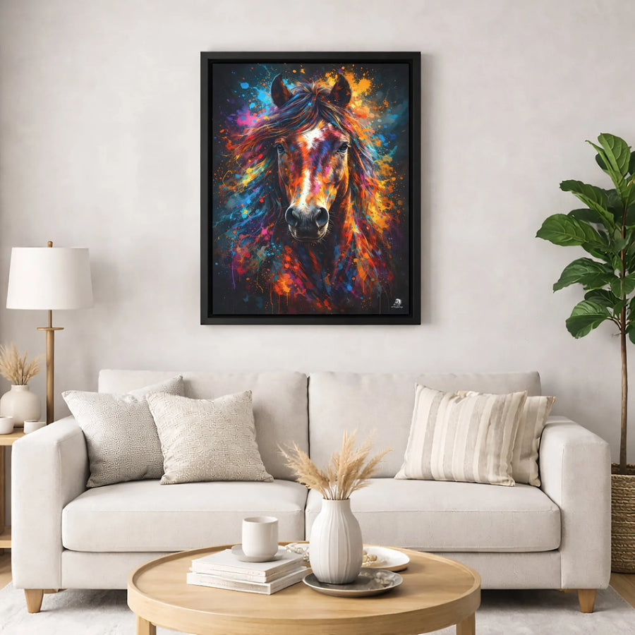 Colorful Horse Canvas Print | Abstract Paint Splatter Wall Art | Gallery Quality 1.25" Profile | Equestrian Lover Home Decor Gift