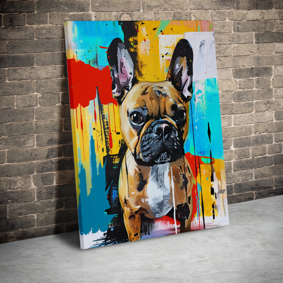French Bulldog Canvas Wall Art | Colorful Graffiti Pop Art Portrait | Premium Thick Gallery Wrap | Modern Home Decor Gift for Dog Lovers