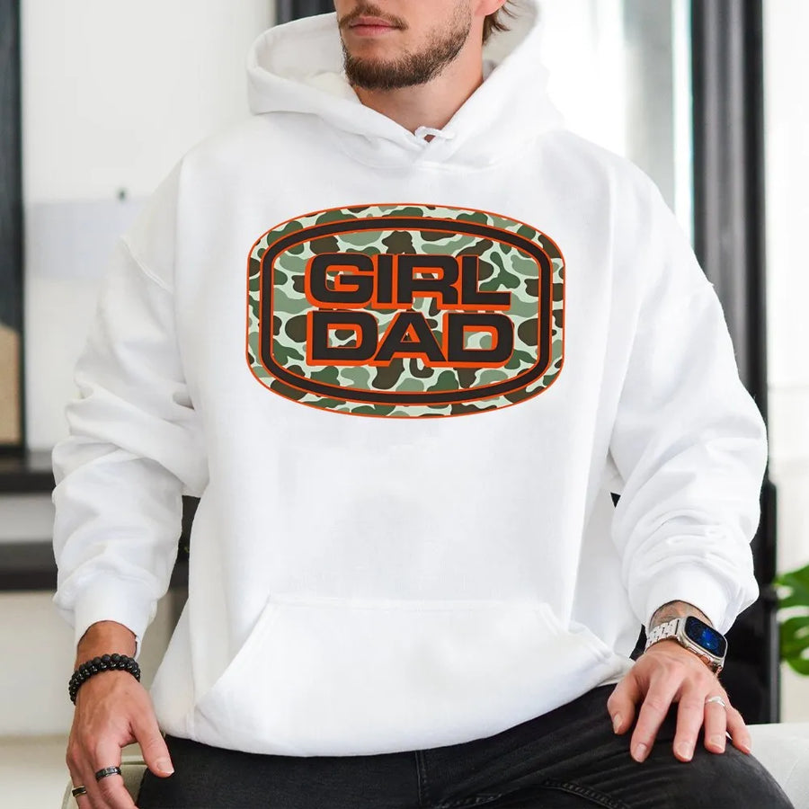 Girl Dad Hoodie | Camo Graphic Print Sweatshirt | Premium Cotton Blend | Father's Day 2026 Gift for Dads