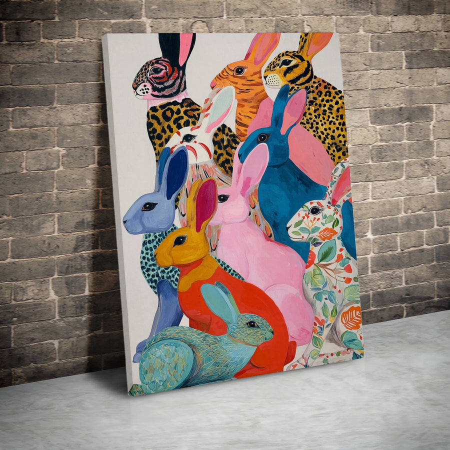 Colorful Rabbit Wall Art | Whimsical Animal Pop Art Print | Premium 1.25" Gallery Wrapped Canvas | Eclectic Home Decor Gift