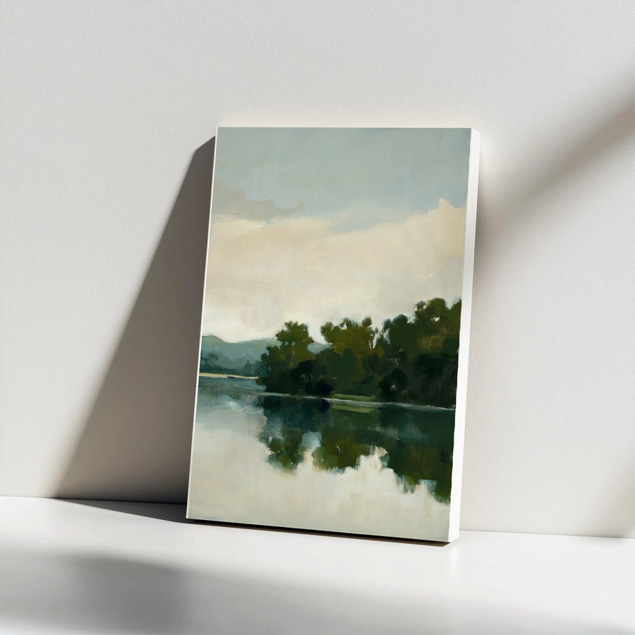 Abstract Lake Landscape Canvas Print | Moody Forest Reflection Wall Art | Premium Thick Gallery Wrap | Calming Nature Decor for Living Room Gift