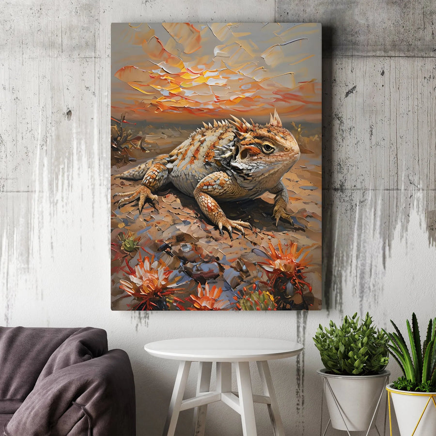 Horned Lizard Canvas Wall Art | Desert Impasto Painting Style | Gallery Wrap Premium Print | Southwestern Home Decor Gift
