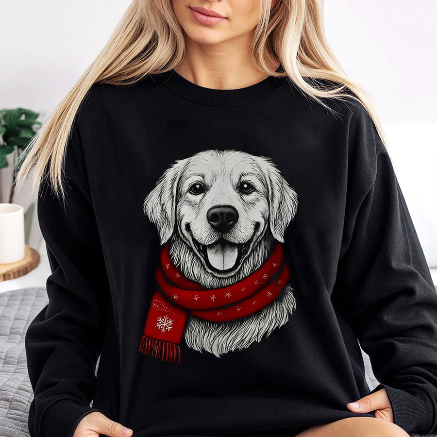 Golden Retriever Christmas Sweatshirt | Cute Dog In Red Scarf Graphic | Premium Cotton Blend Crewneck | Cozy Holiday Gift For Dog Lovers