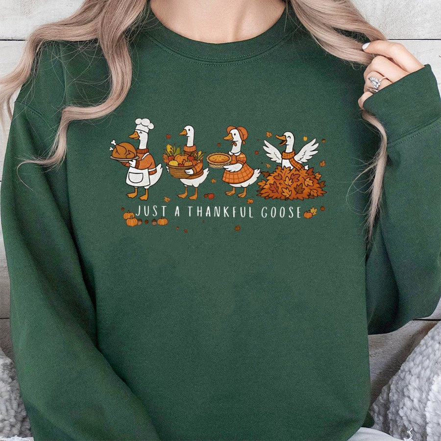 Thankful Goose Sweatshirt | Cute Fall Harvest Graphic | Cotton Blend Premium Crewneck | Funny Thanksgiving Outfit Gift For Women Men