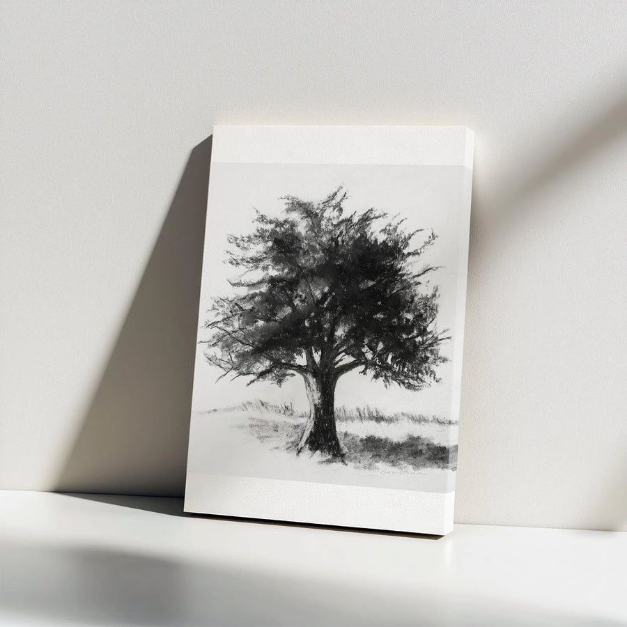 Charcoal Tree Sketch Canvas Art | Black and White Minimalist Landscape Print | Premium 1.25" Gallery Wrap | Modern Farmhouse Home Decor Gift