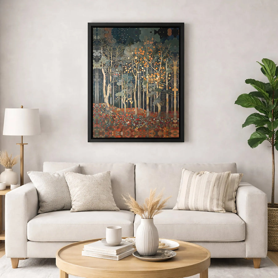 Enchanted Forest Wall Art | Abstract Gold Tree Canvas Print | Premium Fade-Resistant Gallery Wrap | Whimsical Nature Decor for Home Office